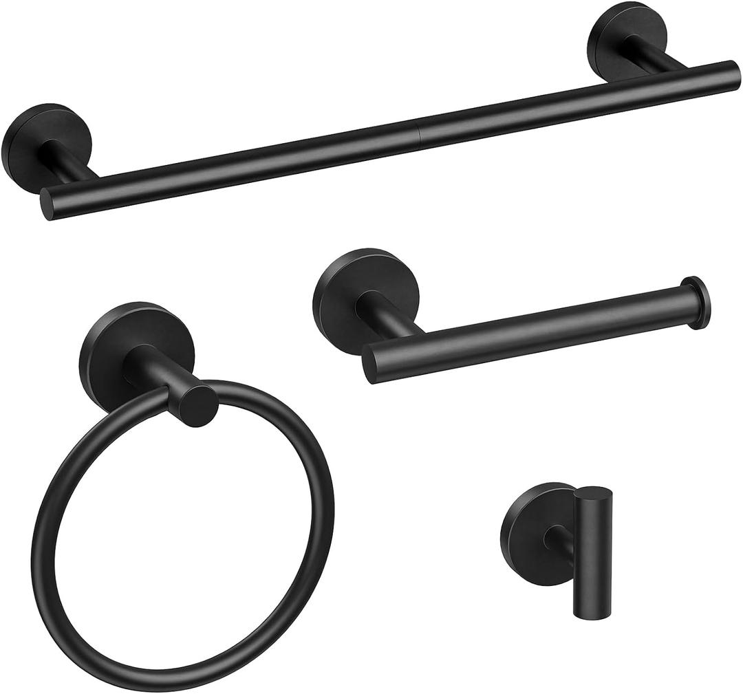 Matte Black Towel Bar Set, 18 Inch Bathroom Hardware Set, Wall Mounted Bathroom Towel Holder Set, Modern Bathroom Accessories, Durable SUS304 Stainless Steel, 4-Piece