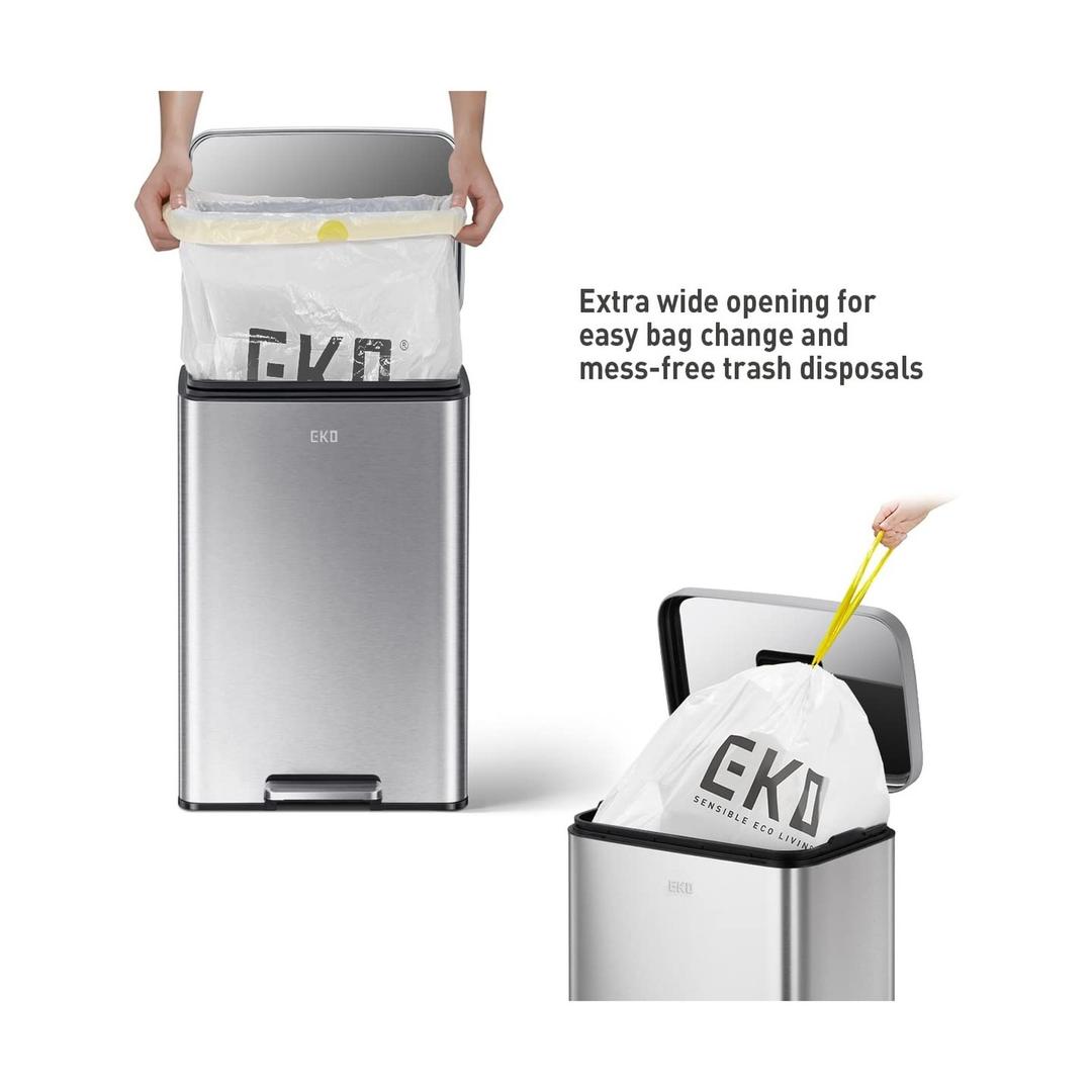 EKO Madison Brushed Stainless Steel 13.2 Gal/50L Kitchen Step Trash Can or Recycling Bin, Removable Inner Liner, Soft Close Lid, Fingerprint Resistant Finish