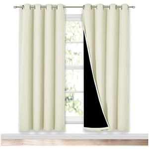 NICETOWN Living Room Completely Shaded Draperies, Privacy Protection & Noise Reducing Ring Top Drapes, Black Lined Insulated Window Treatment Curtain Panels (Beige, 2 Pieces, W52" x L72")