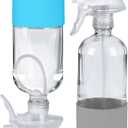 2 Pack 360 Glass Spray Bottles with Silicone Sleeve, 16 oz Empty Refillable Containers with Adjustable Spray Nozzles, Spray Bottles for Hair, Cleaning Solutions and Plants Grey&Blue