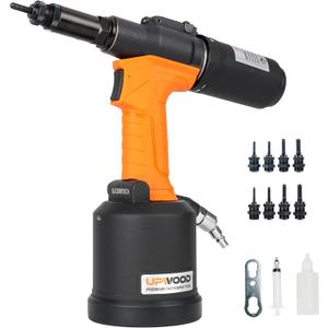 Heavy Duty Pneumatic Hydraulic Rivet Nut Tool, HPS6312 air Riveter Automatic Rivet Nut Gun Tool Setting Kit Come with M5, M6, M8, M10, 10-24, 1/4, 5/16, 3/8 Nose-Piece Assembly