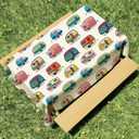 DPLin Camping Tablecloth Waterproof Reusable Picnic Table Cover Happy CamperTablecloth Outdoor Picnic Blanket (Retro Vinyl, 54" X108")