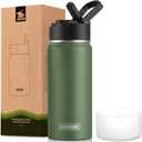 koodee Water Bottle-16 oz Stainless Steel Double Wall Vacuum Insulated Sports Water Bottle with Straw for Girls and Boy (Grass Green)