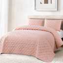Exclusivo Mezcla Full Queen Quilt Set, 3 Pieces Lightweight Quilts Queen Size with Geometric Ellipse Pattern, Soft Quilted Bedspreads Blush Pink Coverlets Bedding Set for All Seasons
