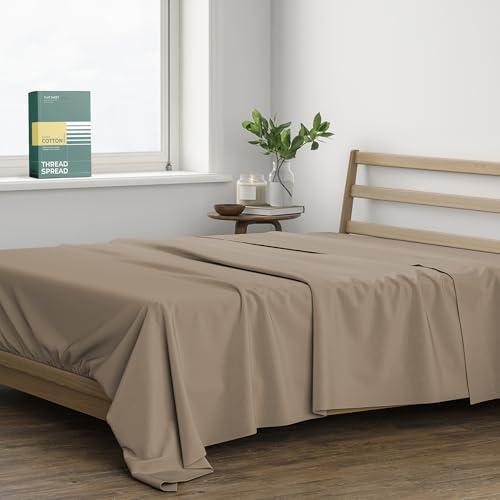 THREAD SPREAD 100% Organic Cotton Percale Weave Fitted Sheet King Size, Taupe, 1 Deep Pocket King Fitted Sheet, Fits Mattress Upto 16" Crisp and Cool Bed Linen, Luxury GOTS Certified Sheets