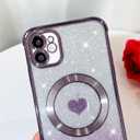 Bonoma Magnetic Glitter for iPhone 12 [ Compatible with MagSafe ], Luxury Love Heart Pattern Plating Bling Clear Case,Camera Protection Sparkly Slim Soft Back Cover for Women Girls,Purple
