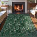 Joydeco Washable Rugs 5x7, Boho Dark Green Floral Bedroom Rug Non Slip, Soft Low-Pile Botanical Forest Indoor Floor Throw Carpet for Dining Table Living Room Playroom Dorm Home Office