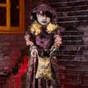 Halloween Animatronics 4ft Creepy Two-Face Doll, Animated 48" Decorations with Candy Bag, Sound Activated, Speak, Light Up Eyes, Scary Move, Haunted House Holiday Decor Horror Prop for Indoor, Outdoor