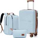 Carry On Luggage Set 22x14x9 Airline Approved Luggage Sets 3 Piece,Suitcases with Wheels,ABS Hard Case Luggage with TSA Lock Spinner Wheels(20 Inch,BP/TB)