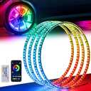 15.5" Double Row Wheel Lights, Brighter RGB Dream Chasing LED Rim Lights with App & Remote Control, Music Wheel Ring Light with Turn & Braking Signal Compatible with Various Trucks SUV Car4PCS