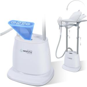 Steamer for Clothes Standing 1500W Garment Steamer 30s Fast Heat-up with LCD Display, Adjustable Ironing Board, Telescopic Double Rod, Fabric Brush (White)