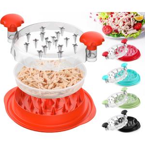 3rd Gen Chicken Shredder Tool Twist Large with Detachable Plate for Easy Transfer, Chicken Breast Shredder, Meat Shredder, Strong Anti-Slip Strip Base, Visible Lid, Ergonomic Handle, Dishwasher Safe (Orange)