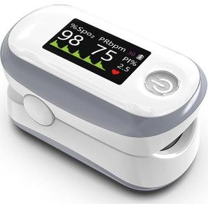 Alecaremed Pulse Oximeter, 4 Color OLED Display Oxygen Monitor Fingertip with 20  Memory, Blood Oxygen Saturation Monitor (SpO2), Alarm & Brightness Adjustable, Batteries & Lanyard (White)