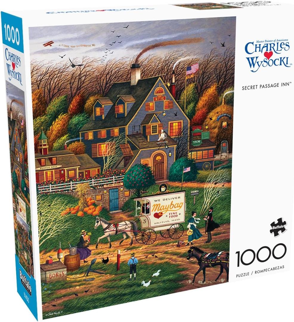 Buffalo Games Secret Passage Inn by Charles Wysocki 1000 Piece Jigsaw Puzzle for Adults Autumn Americana Scene with Reference Poster Made in The USA