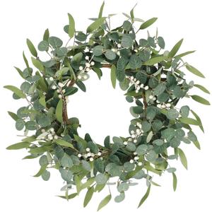CEWOR 20in Eucalyptus Wreath for Front Door Spring Wreath for Farmhouse Front Porch Home Window Decor