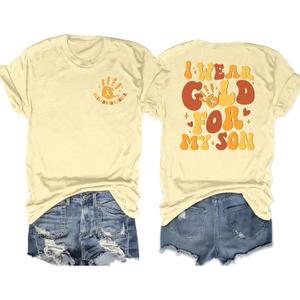 Childhood Cancer Awareness Shirts Women: I Wear Gold for My Son Tshirt Pediatric Cancer Gold Ribbon Tee Tops (S)