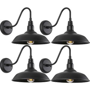 10in Black Gooseneck Barn Lights 4 Pack Farmhouse Barn Wall Mount Light Fixture Exterior Waterproof Industrial Porch Wall Sconce for Garage, Patio, Doorway, LM2201-4P