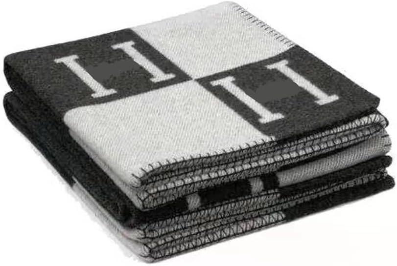 Letter H Sofa Cover Blanket Plaid Soft Warm and Comfortable air Conditioning Blanket Travel Essentials Ladies Gift Bed Sofa Sheets Quilt Size 50x70 inches. (Black)
