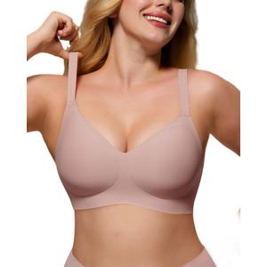 As Fairy Womens Soft Comfortable No Underwire Bras V Neck Seamless Push Up Bralettes Full Coverage Tshirt Brassiere 38C
