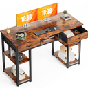 CONCETTA 48 inch Small Desk with Fabric Drawers & Storage Shelves, Computer Desk, Writing Desk for Home Office, Bedroom, Rust Brown