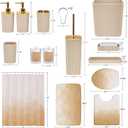 XLHOMO Bathroom Accessory Set - 26PC Bathroom Shower Curtain and Rug Set, Bathroom Accessories Set, Beige Bathroom Set with Trash Can, Toilet Brush, Qtip Holder & Soap Dispenser