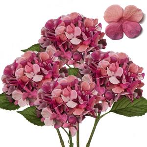 DILATATA 4 Pcs Dried Touch Hydrangeas Artificial Flowers 17" Tall Large Silk Hydrangea Stems Fake Hydrangea Arrangements for Home Office Table Centerpieces-Purple Hydrangea (Bashful Pink)
