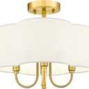 Gold Semi Flush Mount Ceiling Light, 13.5" 4-Light Light Fixtures Ceiling Mount with Fabric Shade in Quatrefoil for Kitchen Nursery Entryway Hallway Bedroom, SM179-BG