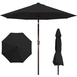 Patio Kingdom 9FT Patio Umbrella Outdoor Table Umbrella w/Push Button Tilt and Crank, 8 Sturdy Ribs, UV Resistant Waterproof Market Umbrella for Pool, Deck, Backyard, Garden, Black
