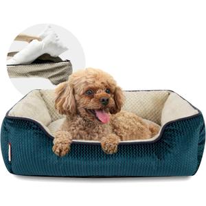 Miguel Medium Small Dog Bed with Washable Removable Cover - Rectangle Pet Bed for Indoor Cats with Bolster Soft Cuddle Bed for Puppies with Supportive Side Wall Slip-Resistant Bottom, Blue 25 Inches (M (25" x 21" x 8"))