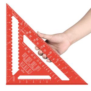 Beslands Aluminum 12-inch Rafter Square Carpenter Measuring Layout Tool Alloy Metal Triangle Ruler Imperial Protractor for Woodworking and Carpentry Red