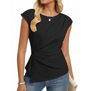 GRACE KARIN Womens 2026 Spring Short Sleeve Tops, Dressy Casual Peplum Shirts Outfit, Tunic Blouses Trendy Fashion Clothes Black XL