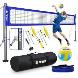 Professional Heavy Duty Volleyball Net Set for Backyard & Beach, Outdoor Net System with Steel Anti-Sag Winch, 32FT Reinforced Net, Height Adjustable Rust-Resistant Aluminum Poles, Portable Carry Bag, 32'l X 3'h Polyethylene Net