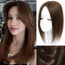 OOPPOO Hair Toppers for Women Real Human Hair, Realistic Biological Scalp Toppers HairPieces for Women with Thinning Hair Middle Part Clip in Bangs Big Base 360° 3D Cover (Mocha Brown, 14 Inch)