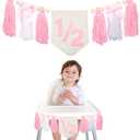 Pink Bow 1/2 Birthday Decorations Girls, Dokuna High Chair Banner Half Birthday Outfit Baby Girl, 6 Months Half Way to One Party Decorations