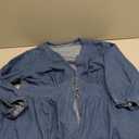 Women's Denim Plus Size Dress Long Sleeve V Neck Button High Waist Pleated A Line Midi Dress (Blue, 5X-Large)