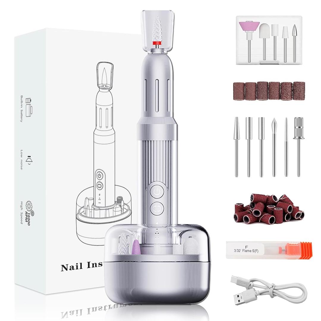 Nail Drill Tool for Women, Electric Nail File with 5 Bits 6 Speed Levels,Portable Cordless Electric Professional Nail Drill Machine for Salon and Home,Christmas Gift for Women