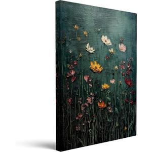 BZBIUI Framed Moody Botanical Canvas Wall Decor Dark Teal Wildflower Print Vintage Farmhouse Wrapped Canvas Floral Artwork for Bedroom Living Room Bathroom Entryway Office Kitchen Den 16x24in