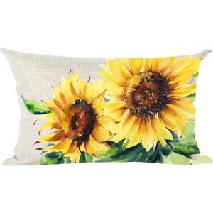 Ramirar Ink Oil Painting Watercolor Yellow Sunflowers Green Leaves Summer Decorative Lumbar Throw Pillow Cover Case Home Living Room Bed Sofa Car Cotton Linen Rectangular 12 x 20 Inches
