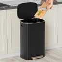 13 Gallon Trash Can with Lid, 50L Fingerprint Proof Stainless Steel Kitchen Trash Can with Removable Inner Bucket and Lid Soft Close, Pedal Rubbish Bin for Home Office, Black