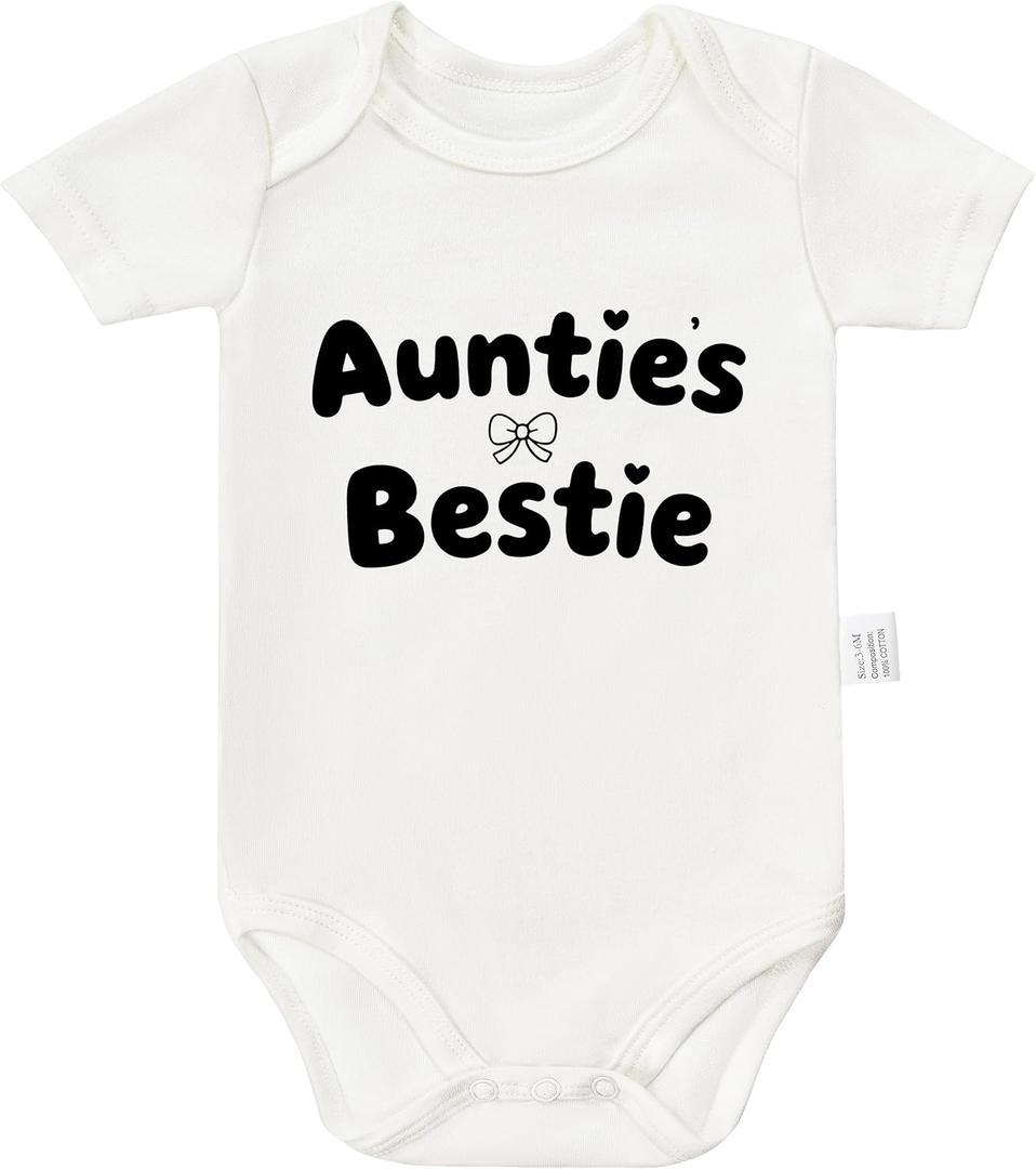 Aunties Bestie Bodysuit, Newborn Clothes, Gender Neutral Baby Clothing, Boys Girls Short Sleeve Jumpsuit Outfit