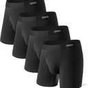 Separatec Mens Underwear with Separate Pouch, Micro Modal Boxer Briefs Seamless Waistband Underwear for Men 4 Pack (Large, Black)