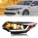 Headlight Assembly for 2016-2018 Ki-a Optima EX/LX/SXL, w/LED DRL Left Driver Side Halogen Headlights with Bulbs Clear Lens Black Housing Amber Reflector, 1 PC