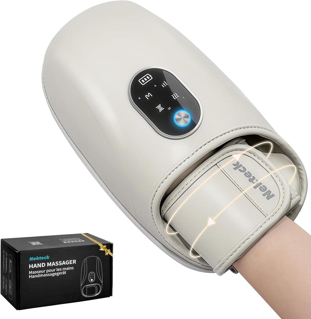 Nekteck Hand Massager with Heat and Compression, Hand Massager for Arthritis and Carpal Tunnel, Hand and Wrist Massager for Pain Relief, Rechargeable and Cordless, Gifts for Women Men (Beige)