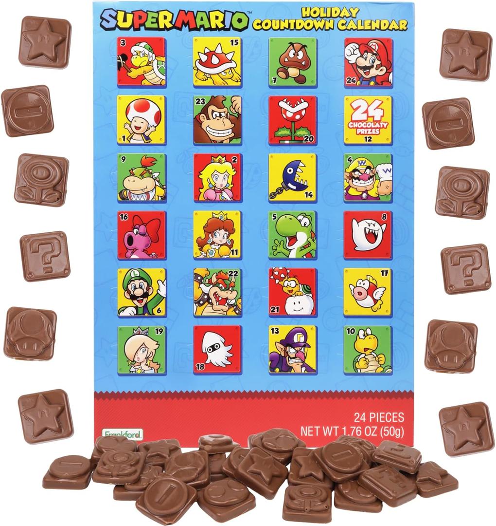 2025 Super Mario Christmas Advent Countdown Calendar, Chocolate Candy Inside, 24 Day Holiday Activity, 1.76 Ounces