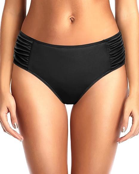 Tempt Me Women Bikini Bottoms Mid Waist Bathing Suit Swimsuit Ruched Swim Bottom, Small