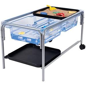 edxeducation Sand and Water Table | Indoor and Outdoor Sensory Table | Large Water Sand Tub, Steel Frame, Plug, Casters, 2 x Mini Tuff Trays