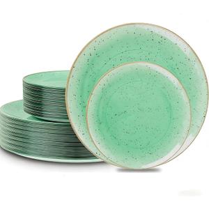 Liacere 32PCS Green Plastic Plates - Green Stone Plastic Disposable Tableware Plates Modern Dinnerware Set - Wedding & Warm Winter & Party & St. Patrick's Day & Easter Day