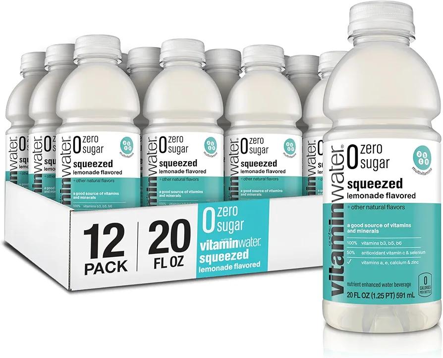 vitaminwater Zero Sugar Squeezed Lemonade Nutrient Enhanced Flavored Water Beverage, 20 fl oz Bottles, 12 pack (BBD-04/13/26)