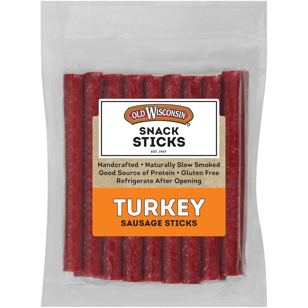 2 x Old Wisconsin Turkey Sausage Snack Sticks, Naturally Smoked, Ready to Eat, High Protein, Low Carb, Keto, Gluten Free, 16 Ounce Resealable Package, BBD: 11/06/2026