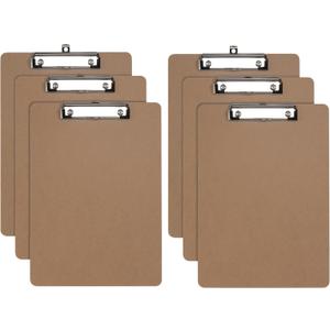Oxford Brown Clipboards, Metal Clip with Plastic Corners, Writing Surface with Hanging Loop, Brown, 12.5" x 9", 6 Pack (25401)